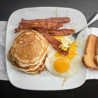 Pancake Platter · 2 Eggs, 3 Pancakes & Meat of your Choice served with Syrup & Butter