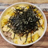 Tuna Mayo Cupbap · Rice, Tuna, Mayo, Seaweed, Stir-fried Kimchi, Scrambled Egg.