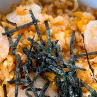 Shrimp Kimchi Fried Rice · Pan-fried white rice with kimchi,shrimp, scrambled eggs and sunny side up egg on top