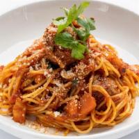Spaghetti Pomodoro Or Garlic Oil · Tomato sauce, basic or garlic & oil. add meatball for extra cost.