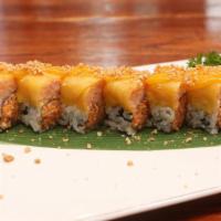 Good For You Roll · Spicy Kari avocado topped with lobster salad mango and peanut mango sauce.