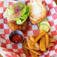 Crispy Chicken Sandwich · Buttermilk fried chicken, aji Amarillo sauce, LTO.