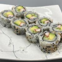 California Roll (Cooked) · Sushi rice, seaweed, kani stick, avocado, cucumber, sesame seed.