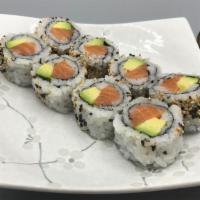 Salmon Avocado Roll (Raw) · Sushi rice, seaweed, salmon, avocado, sesame seed.