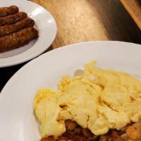 3 Eggs Any Style With Turkey Sausage · Served with choice of homefries or french fries or salad and toast.