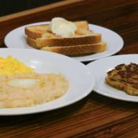 3 Eggs With Salmon Cake · Served with choice of homefries or french fries or salad and toast.