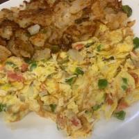 Ssd Huevos Pericos · Scrambled eggs with tomato, green peppers, onion, and jalapeno. Vegetarian.