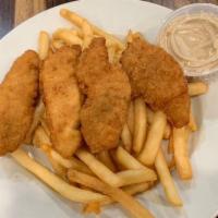 Chicken Fingers · All white meat chicken tenders, lightly breaded and crispy fried. Served with honey mustard.