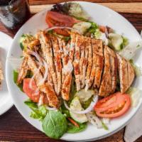 Bubba Salad · Tossed salad with grilled chicken, served with Italian dressing& white sauce and hot pita br...