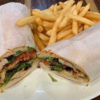 Grilled Chicken Club Sub · Marinated chicken breast on a hero with bacon, lettuce, tomato, mayo and served with fries.