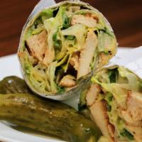 Grilled Chicken Caesar Wrap · Romaine lettuce, Parmesan cheese and caesar dressing.