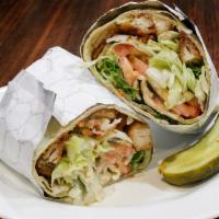 Grilled Chicken Wrap · Marinated grilled chicken, Provolone, lettuce, tomato, and honey mustard.