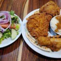 3 Pcfried Chicken Dinner · Served with 2 sides and pita bread.