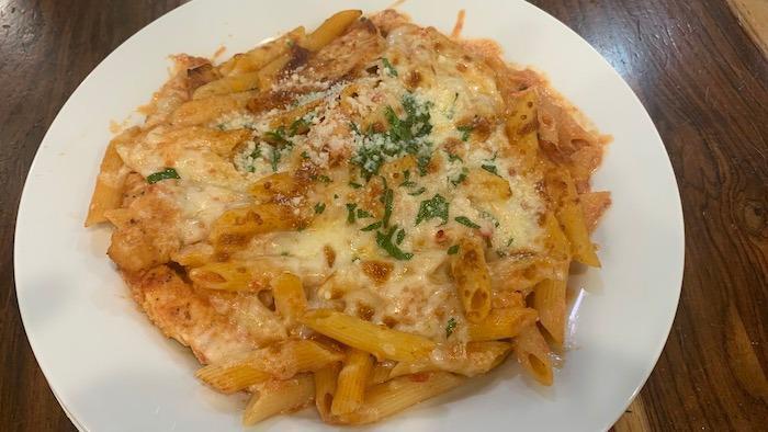 Baked Ziti · Penne tossed with marinara sauce and ricotta cheese, topped with Mozzarella and baked.
