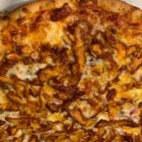 Bbq Chicken Pizza New York Style Pizza · Grilled chicken smothered in BBQ sauce, red onions, mozzarella, cheddar and drizzled with ch...