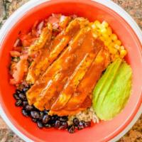 Chipotle Bowl · Chipotle chicken, black beans, corn, avocado and pico de gallo over brown rice.