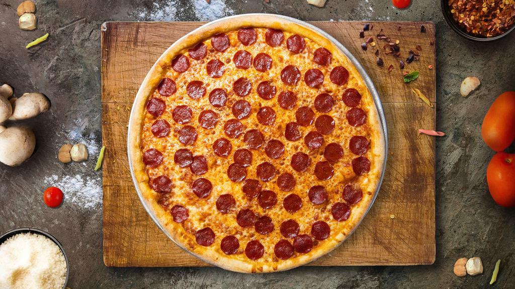 Pepperoni Patrol Pizza · Pepperoni and mozzarella cheese baked on a hand-tossed dough.