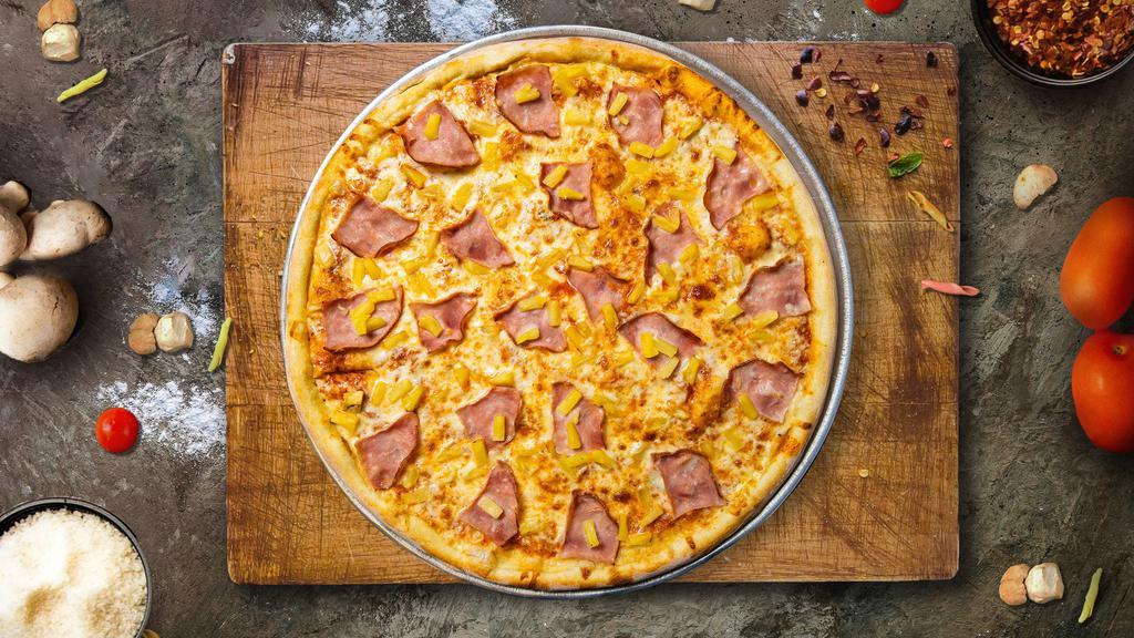 Hawaii Haven Pizza · Pineapples, ham, and mozzarella cheese baked on a hand-tossed dough.