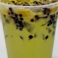 Matcha Green Boba Tea · Matcha green tea, condensed milk, boba (included), ice.
