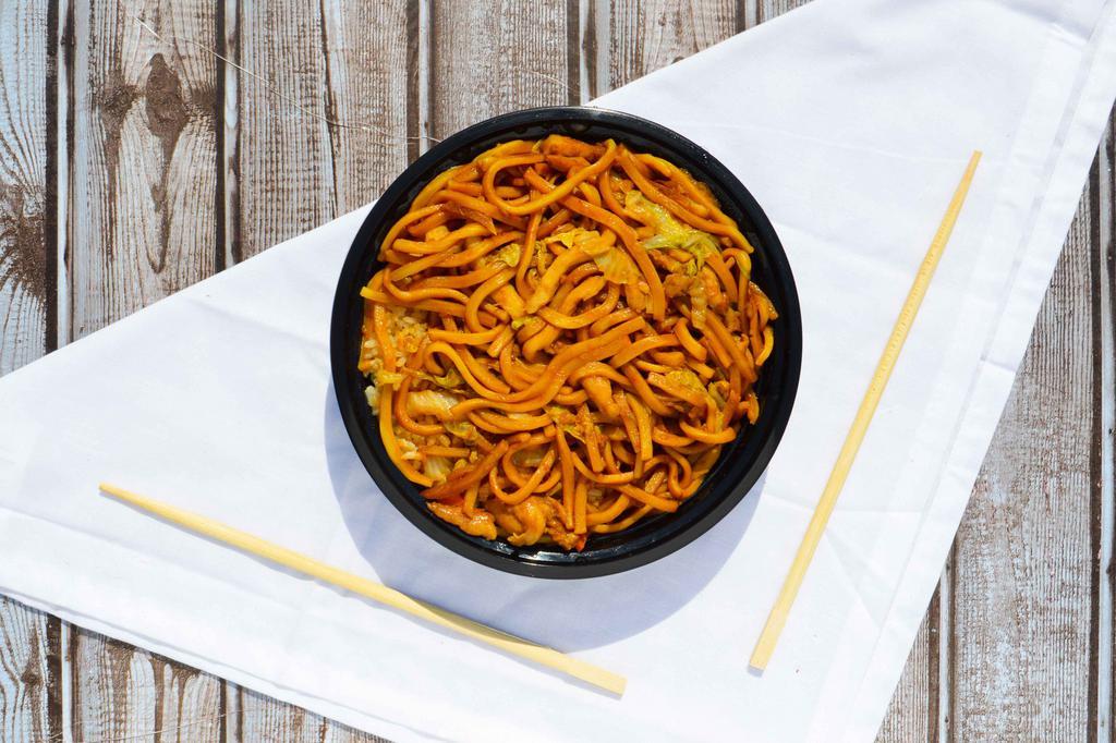 Chicken Lo Mein  · Served with pork fried rice and egg roll.