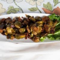 Balsamic & Bacon Brussel Sprouts · Garlic roasted Brussel sprouts tossed with balsamic reduction and candied bacon.