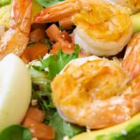 Shrimp Cobb Salad · mixed greens, tomato, avocado, hard-boiled egg, crumbled blue cheese, balsamic dressing.