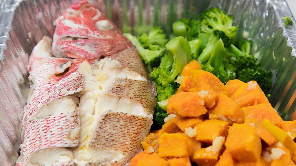 Whole Snapper · Served with 2 Vegetables of Choice, & butter and Garlic or Cajun Sauce or Plain