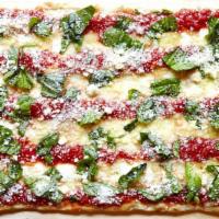 Margherita Pesto Small · Homemade mozzarella, our secret sauce, basil, pecorino romano, buffalo mozzarella, parmigian...