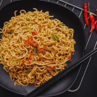 4) Stir Fry Noodles In Chilli Garlic / Hakka Style · (Add chicken/ shrimp /Egg) for an extra charge
