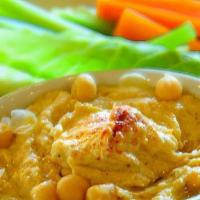 Hummus Starter · Vegetable crudités and  pita bread