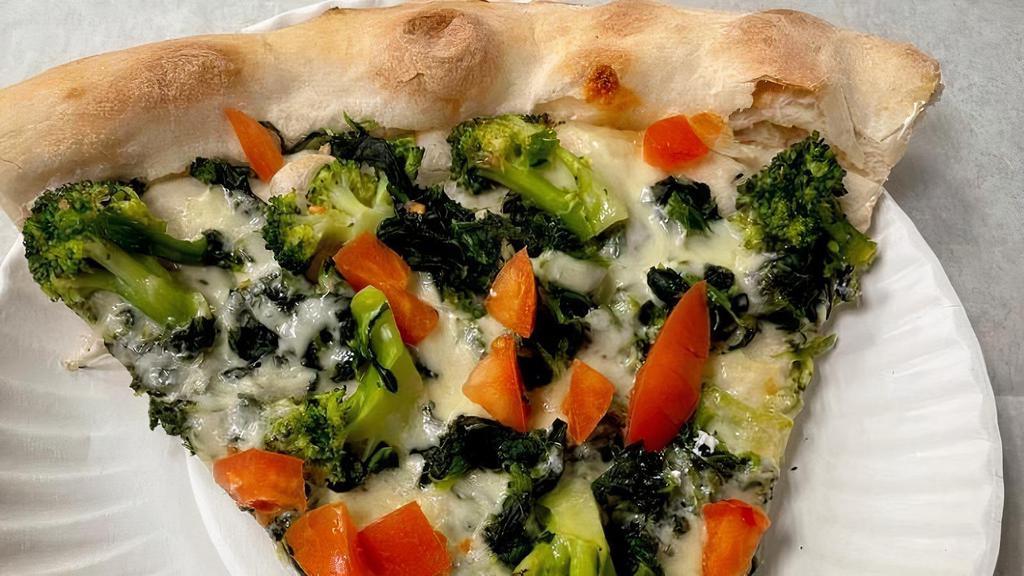 Vegetable Slice · Mozzarella Cheese, Diced Tomatoes, Spinach, Broccoli, and Garlic
