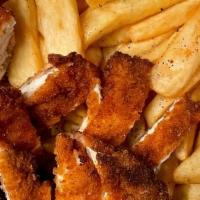Breaded Chicken W Fries · Fried, Breaded Chicken Cutlet Served with Steak-Cut French Fries
