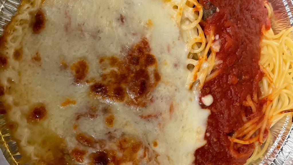 Shrimp Parmigiana W Pasta · Breaded Pieces of Shrimp Baked in Marinara Sauce & Topped with Mozzarella Cheese and Parsley alongside Your Choice of Pasta