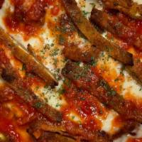 Baked Ziti Sicilian · Ziti-Pasta, Pieces of Breaded Eggplant, Mozzarella, Tomato Sauce, and Ricotta Cheese Baked t...