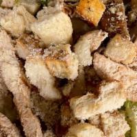 Chicken Caesar Salad · Chicken (Breaded or Grilled), Romaine, Caesar Dressing, Parmesan Cheese, and Croutons. Serve...