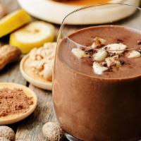 Peanut Butter Cup Smoothie · Banana and dark chocolate fortified with organic peanut butter.