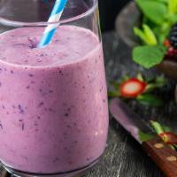 Blueberry Bomb Smoothie · Organic wild blueberry, strawberry, and banana.