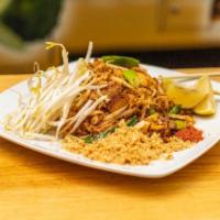 Pad Thai.. · Stir-fried thin rice noodles, egg, garlic, tofu, sweet radish, stir in a tamarind sauce topp...