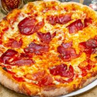Pizza Con Speck · Tomato sauce, smoked prosciutto, mozzarellal.