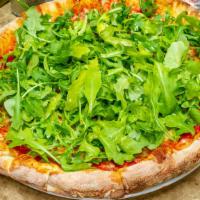Pizza Margherita Con Rucola · Tomato sauce, mozzarella, basil, fresh arugula.