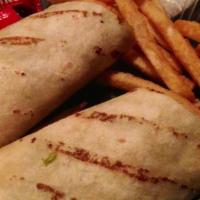 Chicken Caesar Wrap · Grilled chicken, romaine lettuce, Caesar dressing and Romano cheese. Served with french fries.