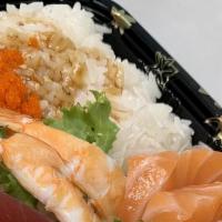 Chirashi · Variety of raw fish over seasoned rice.