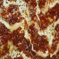 Grandma Pizza (9 Slices) · On a thin crust, pan baked is a fresh plum tomato sauce, imported Parmesan cheese, fresh moz...