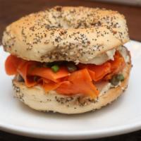  - The Edith Sandwich · House made carrot lox, Monty's cashew cream cheese, capers and chives on a bagel.<br /><br />