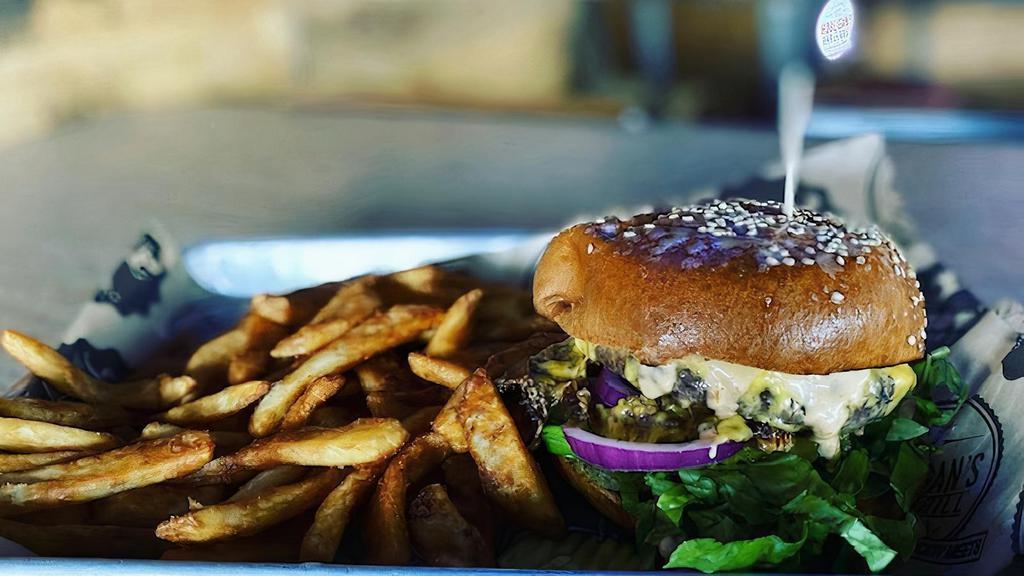 Mac Daddy Burger · Hand-cut burger, lettuce, American cheese, pickles, onions, and special sauce on a sesame seed bun. Served “pink or no pink” with French fries.