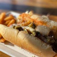 Papa Lou'S Sausage Sandwich · Italian sausage, peppers, onions, and mozzarella cheese on a toasted martusciellos hoagie ro...