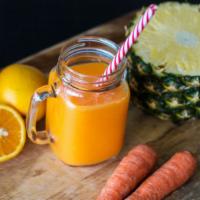 Inflammation Juice · Freshly squeezed carrot, pineapple, spinach, and ginger juices.