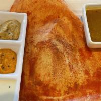 Mysore Masala Dosai · Classic South Indian thin crepe made of rice and lentil spread with spicy house chutney and ...