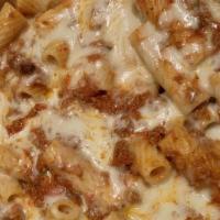 Baked Ziti · Ziti with mozzarella and tomato sauce baked to perfection in our oven. Add meat sauce for an...