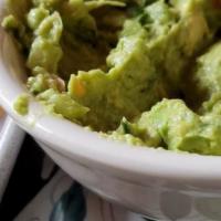 Guacamole & Chips · Gluten-free. Avocado, lime, tomatoes, and onions.